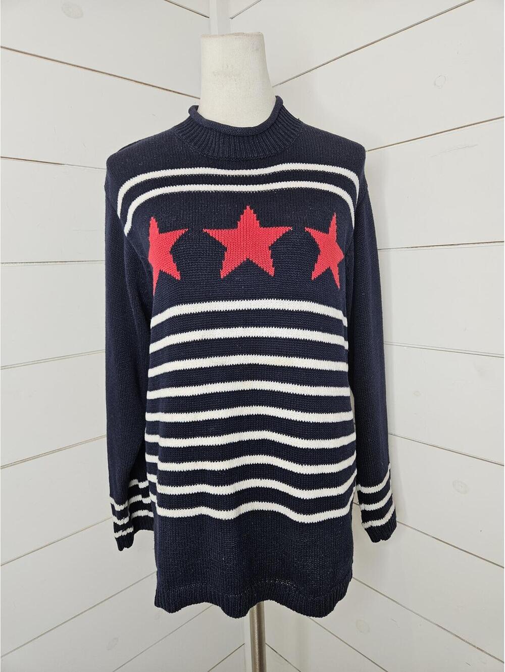 Vintage Norton Studio medium red white blue stars & stripes sweater. USA!